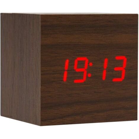 Réveil en bois - Mini horloge numérique avec affichage de l'heure de la température, 3 niveaux de luminosité et commande vocale, parfait pour les voyages à domicile - AC10BrownRed (1/4)