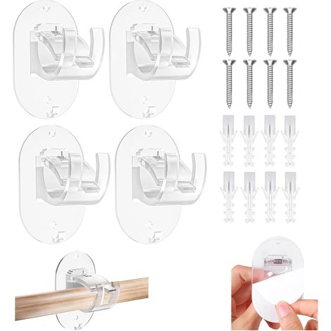 4 Pièces Support Tringle Rideaux, Adhésif Sans Percage, Acier Inoxydable, Pour Salle De Bain Cuisine Maison (1/5)