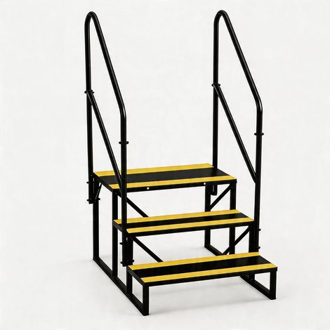 Escalier extérieur antidérapant pour camping-car, 3 marches larges, 180 kg, main courante robuste, Usage intérieur/extérieur (1/5)