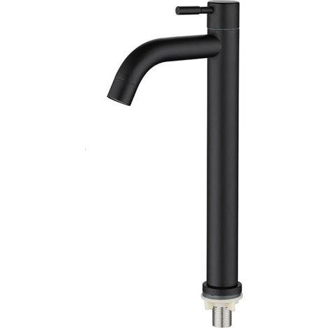 Robinet de salle de bain noir à bec haut, robinet d'eau froide en acier inoxydable, mitigeur avec flexible, adapté aux éviers et lavabos. (1/5)
