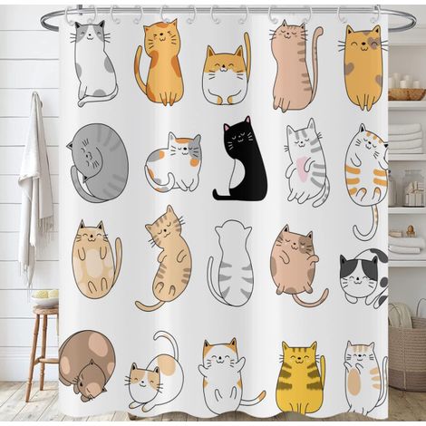 Rideau de Douche Chat 180x180cm, Drôle d'animal de Dessin animé Chaton coloré Beaux Animaux de Compagnie Enfants garçons Filles (1/5)