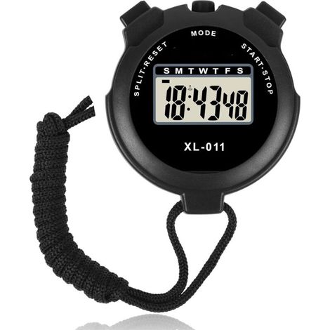 Chronomètre Électronique Étanche, Multifonction Chronomètre de Sport, Montre Numérique d'Arbitre par Intervalles ABS Extérieure avec Lanière (Noir) (1/4)