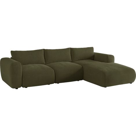 Canapé d'angle droit en tissu vert kaki POLIRIA (1/5)