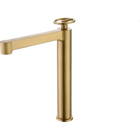 Robinet d'évier haut en laiton, robinet monocommande à bec long - Robinet de salle de bain haut couleur or brossé (1/2)