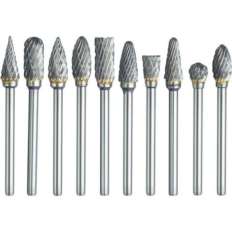 Ensemble de 10 forets rotatifs Dremel à double coupe en carbure, avec queue de 1/8" et tête de 1/4", pour le bricolage, le travail du bois, la gravure, la sculpture sur métal, le perçage et le polissa (1/5)