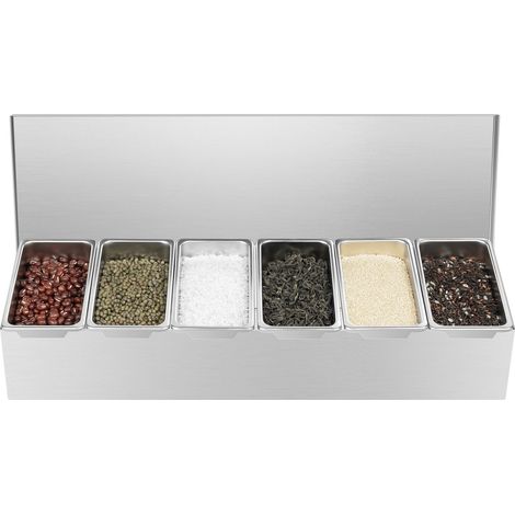 Boîte d'assaisonnement en acier inoxydable, distributeur de condiments avec 6 compartiments amovibles, pots à épices, conteneur de stockage de condiments pour cuisine (1/5)