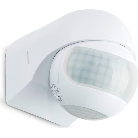 1 détecteur de mouvement extérieur, montage en saillie, portée 12m/180° + 3m/360°, réglable en durée et luminosité, ip44