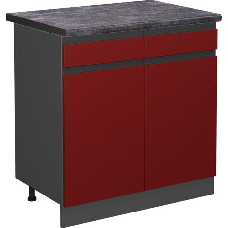 Mueble bajo de cocina R-Line, Rojo, 80 cm , ET Antracita, Vicco