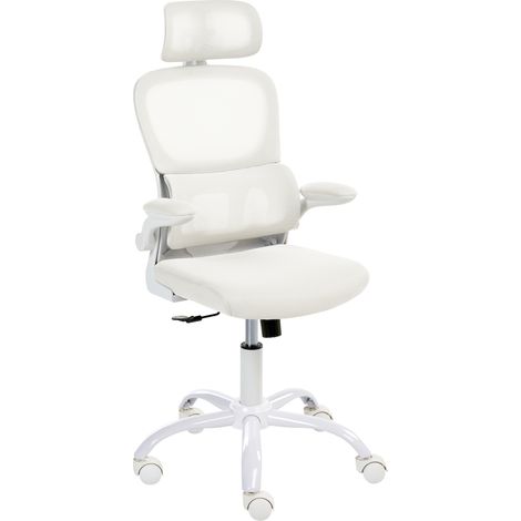 Silla de oficina moderna tapizado de malla base de hierro giratoria altura ajustable reposacabezas reposabrazos acolchados respaldo reclinable mecanismo de bloqueo blanco Solis (1/5)