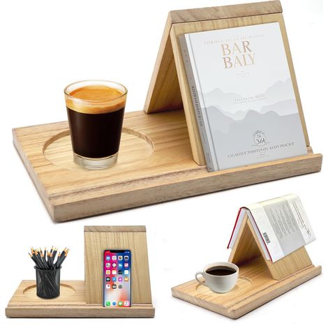 Soporte triangular de madera para libros – reposapaedia – regalo para lectores – mesita de noche/escritorio