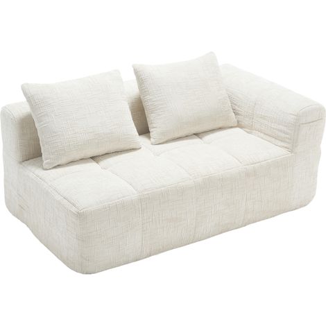 Divano a 2 posti in ciniglia beige, senza montaggio, con cuscino e tasche laterali MODENUIT (1/5)
