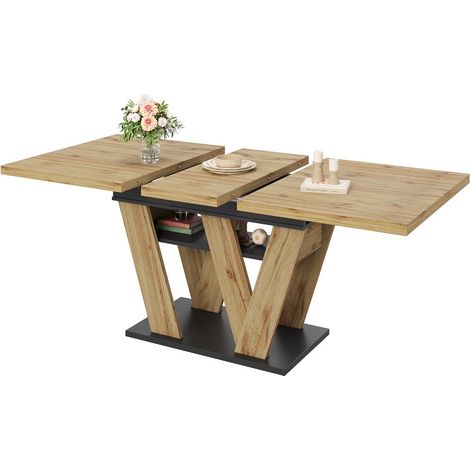Table extensible télescopique-bois-noir-naturel-pour cuisine-salon-pieds W 119-159x80x75cm (1/5)