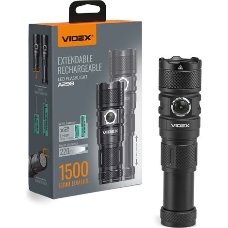Torcia tattica a LED con batteria da 10W per 93 ore, portata 1500lm, 220 m IP66 VLF-A298 Videx (1/5)