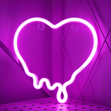 Coeur Néon Signes, Rose Coeur Néon Lampe Rose LED Néons Veilleuse pour Chambre USB/Piles Coeur Veilleuses pour Mur Maison Chambre D'enfants Fête D'ann