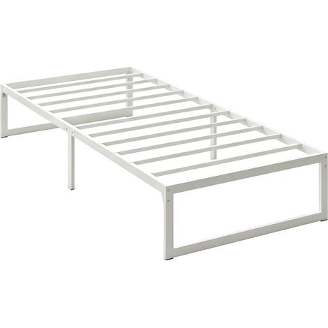 Weißes Metall-Bettrahmen mit Stauraum, Stahl-Lattenrost, 200 x 90 cm (1/4)