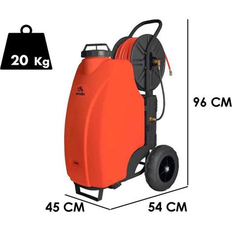 POMPA IRRORATRICE A BATTERIA 12V 8Ah CARRELLATA TROLLEY 45LT TUBO 50m AUSONIA (1/4)