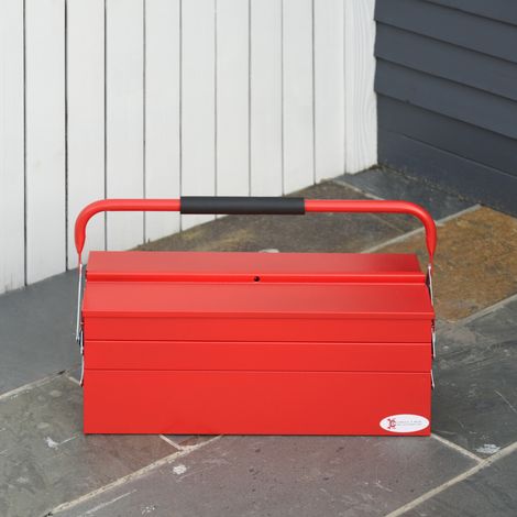 SPCC-Stahl-Werkzeugkiste mit 5 Fächern, klappbar, 3 Ebenen, 56 x 20 x 41 cm, rot OKMYHOME (1/5)