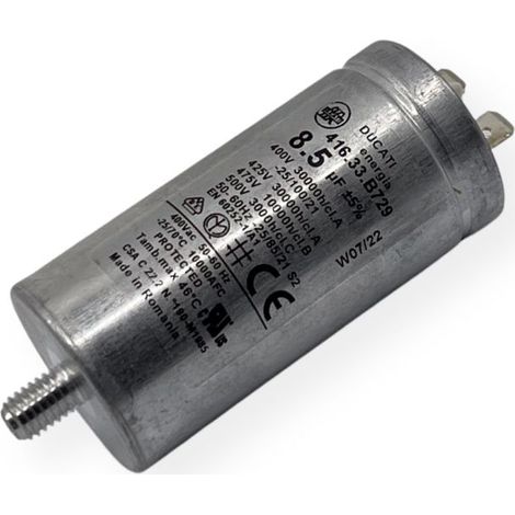 Condensateur permanent aluminium 8,5µF à cosses faston simple - Ø35x72mm - DUCATI (1/2)