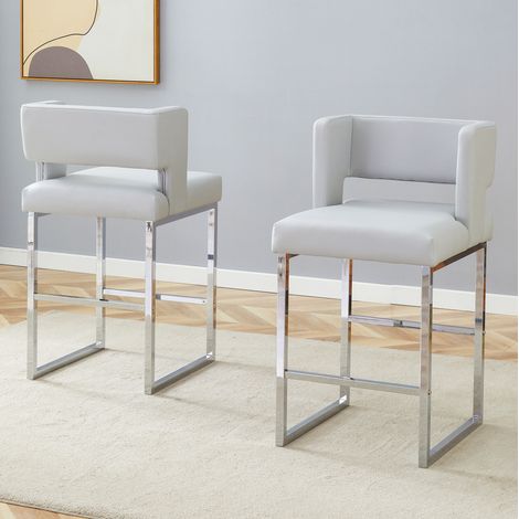 MEUBLIV 2er-Set Barhocker hellgrau 41,4x49,5x96,4 cm – gepolsterte Rückenlehne (1/5)