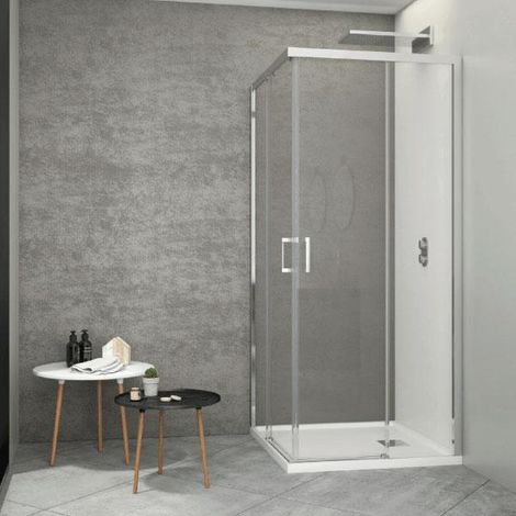 Mampara de ducha esquina 2 Fijos + 2 Puertas Correderas 90  cm y 100 cm JOHNSON Cristal transparente