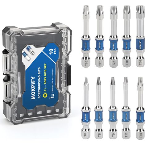 Lot de 10 embouts Torx T6, T8, T9, T10, T15, T20, T25, T27, T30, T40, 50 mm (1/5)