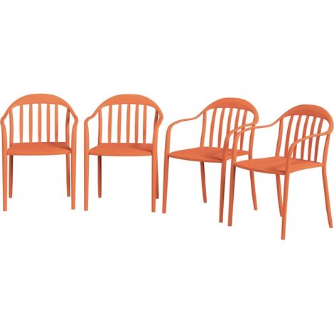 Ensemble 4 chaises jardin plastiques empilables, avec accoudoirs, charge max 120 kg, rouge, pour jardin et terrasse, charge 120 kg balcon jardin