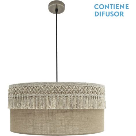 Colgante Ekaterina 3xe27 Cuero/saco Regx60x60 Cm Con Pasamaneria (1/2)