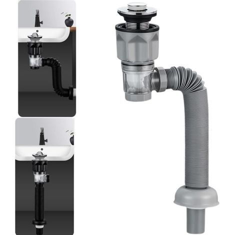 Kit de bonde de lavabo avec bonde extensible et flexible, anti-odeurs pour trous de 1-1/4", 1-1/2" et 2" (style Bounce) (1/2)