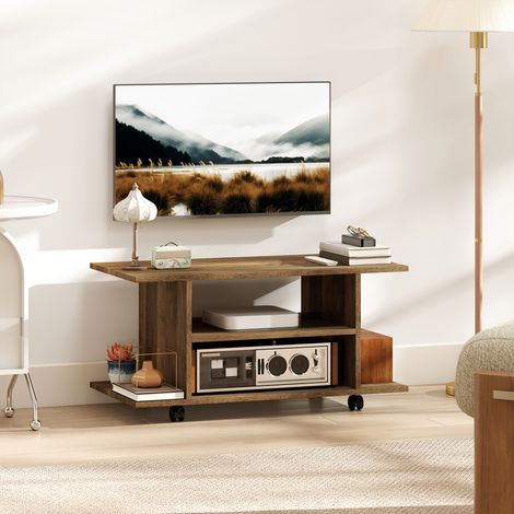 Meuble TV avec roulettes 80 cm, meuble télé pour téléviseur jusqu'à 42 pouces avec étagères ouvertes, noyer (1/5)
