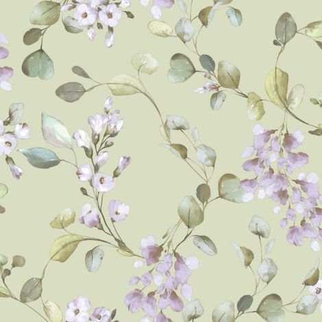 Rasch Rosalie Lilac Sage Green Wallpaper Flowers Blossom Paste The Paper (1/4)
