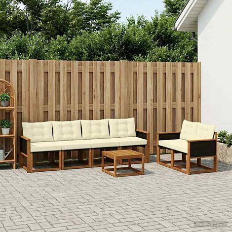 Set di divani da esterno modulare in legno di acacia massello naturale e crema set da 7, 62.68kg - PANGIVO (1/5)