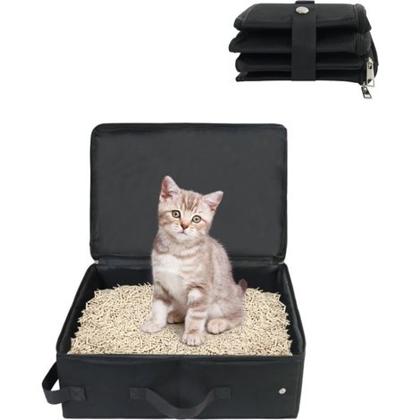 Bac litière chat pliable 40x30x15 cm noir étanche, voyage véhicule sac toilette animaux