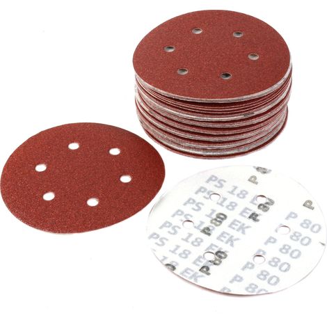 KLINGSPOR PS18EK - Discos abrasivos de 150 mm (6 agujeros) grano 80 con sistema de gancho y bucle KLING-ON y sistema FLH (paquete de 50)