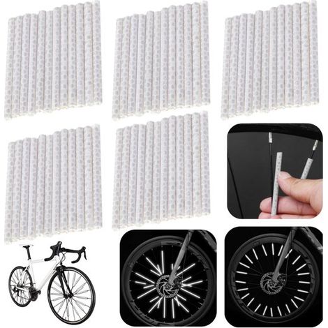 Bandes réfléchissantes pour vélo lot de 60 de 75 x 5 mm - catadioptres décoratifs pour rayons, blancs (1/5)