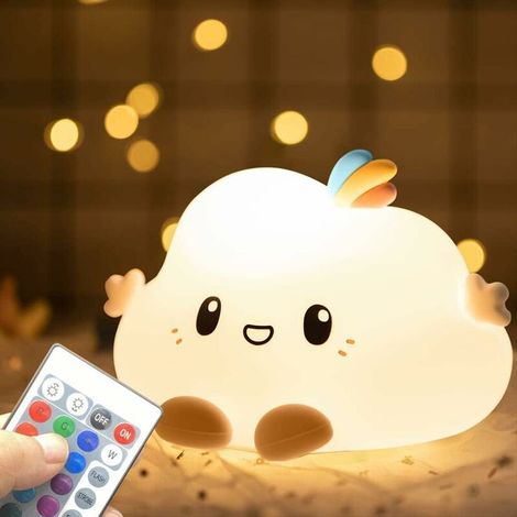 Veilleuse nuage mignon, capteur tactile et télécommande – 16 couleurs changeantes USB rechargeable, batterie en silicone pour bébé, cadeau mignon pour bébé fille garçon (1/5)