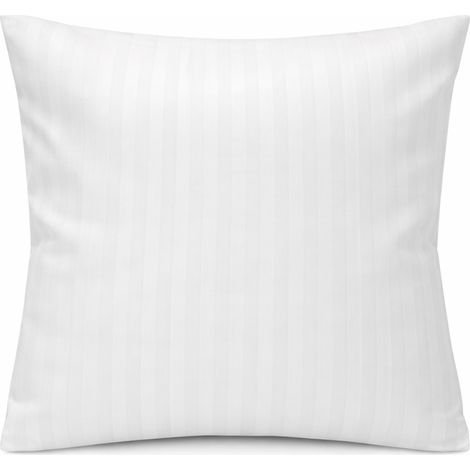 Funda de almohada blanca de 40x40 cm para almohada, de algodón polaco con rayas y solapa de 1 cm, ideal para hoteles. (1/5)