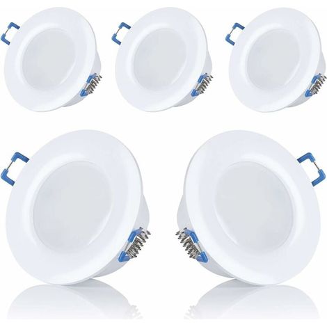 Lot de 5 spots LED, encastrables, pour salle de bain, IP44, 230 V, ultra plats, 5 W, disponibles en blanc chaud et blanc froid, ronds, blanc, Diamètre d'ouverture : 75-80mm(blanc chaud)-LIAIKI (1/4)