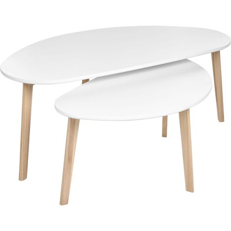 Set di 2 tavolini da caffè gambe in legno di pino piano in MDF bianco Fly (1/5)