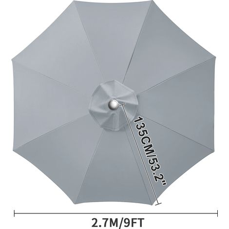 (Gris clair, 8 baleines, 2,7 m) Toile de rechange pour pare-soleil, imperméable, coupe-vent et résistante aux UV. (1/5)