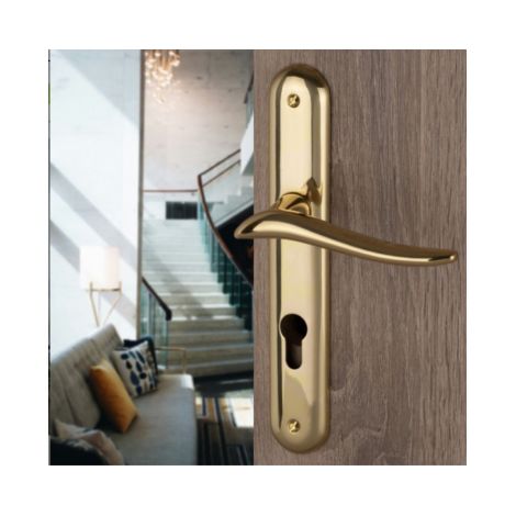 Ouvre&Déco – 2 poignées de porte MARISA cylindre, laiton poli entraxe 195 mm