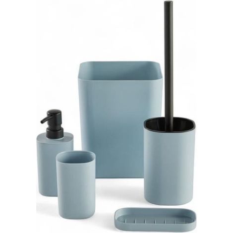 Set di 5 accessori bagno - TODAY - UTILITY - Distributore di sapone, porta spazzolini, portasapone, spazzola WC, cestino - Blu (1/4)