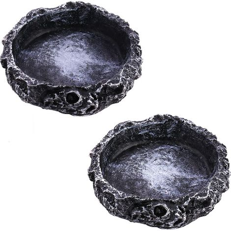 2 Pièces Bol de Nourriture pour Reptiles, Reptile de Roche en Résine, d'eau Reptile Bol, Gamelles à Eau pour Reptiles, Gamelle Tortue, Fait de résine, pour Lézard de Tortue Caméléon Gecko (1/5)