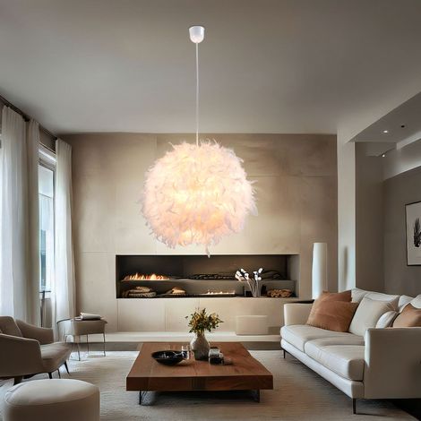 Plafonnier suspendu plumes de canard blanc salon salle à manger lampe boule dans un ensemble comprenant des ampoules LED