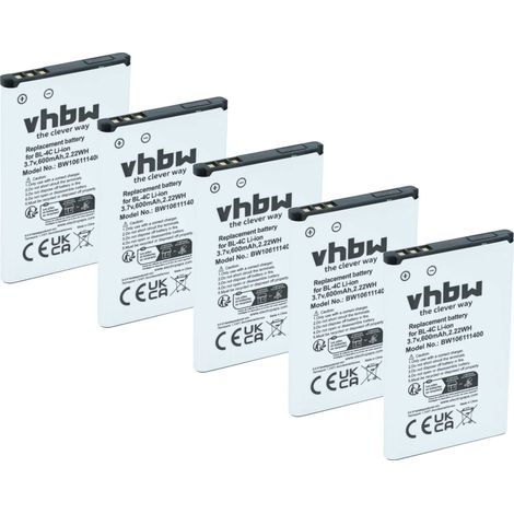 vhbw 5x Akku kompatibel mit teXet TM-D108, TM-D205, TM-D107 Handy Smartphone Telefon (600 mAh, 3,7 V, Li-Ion) (1/5)