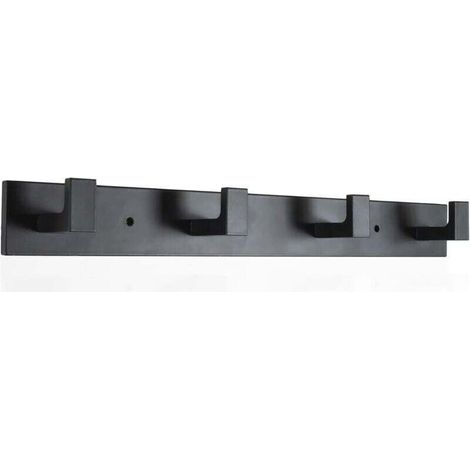 Wall Coat Rack 4 Hooks Robust Stainless Steel Glossy Black (1/4)