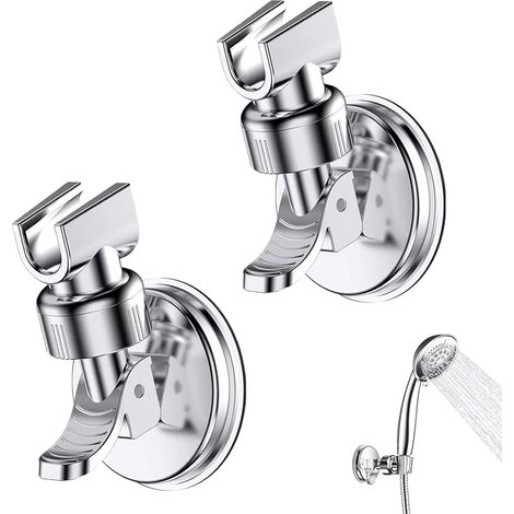 2-teiliger Duschkopfhalter mit Saugnapf, 360° drehbar, abnehmbarer und verstellbarer Duschkopfhalter, geeignet für Hotelbäder, kein Bohren erforderlich (Silber) (1/5)
