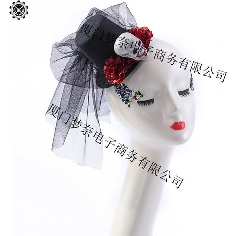 Dark Gothic Lolita Schmuck Hüte Haaraccessoires Lolita Mesh Blumen Totenkopf Fotografie Dekoration Kopfschmuck (1/4)