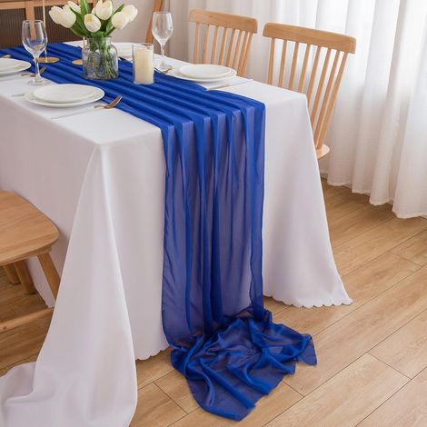 1 Chemin de table,Mousseline de soie,Bleu roi,70x300 cm,Décoration table,Mariage,Anniversaire,Fête (1/5)