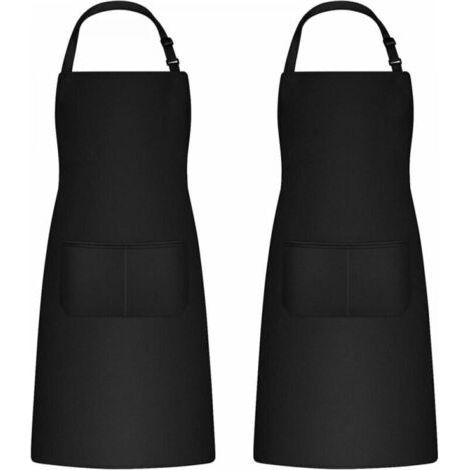 Tablier de cuisine deux pièces pour hommes et femmes, tablier de ménage porte-outils avec 2 poches pour griller, noir (1/5)