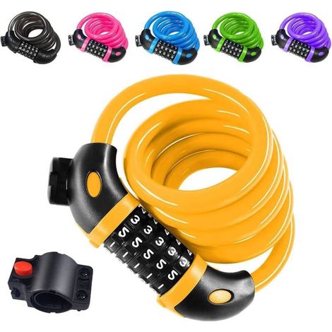 Antivol Velo,Cadenas De Velos Long 120cm X 12mm,Câble Antivol Pour Vélo Scooter Motos Portail Vélo Avec 5 Chiffres Intelligente Code Et Vélo Poussette,Verrouillage À Vélo Antivol - Jaune (1/4)